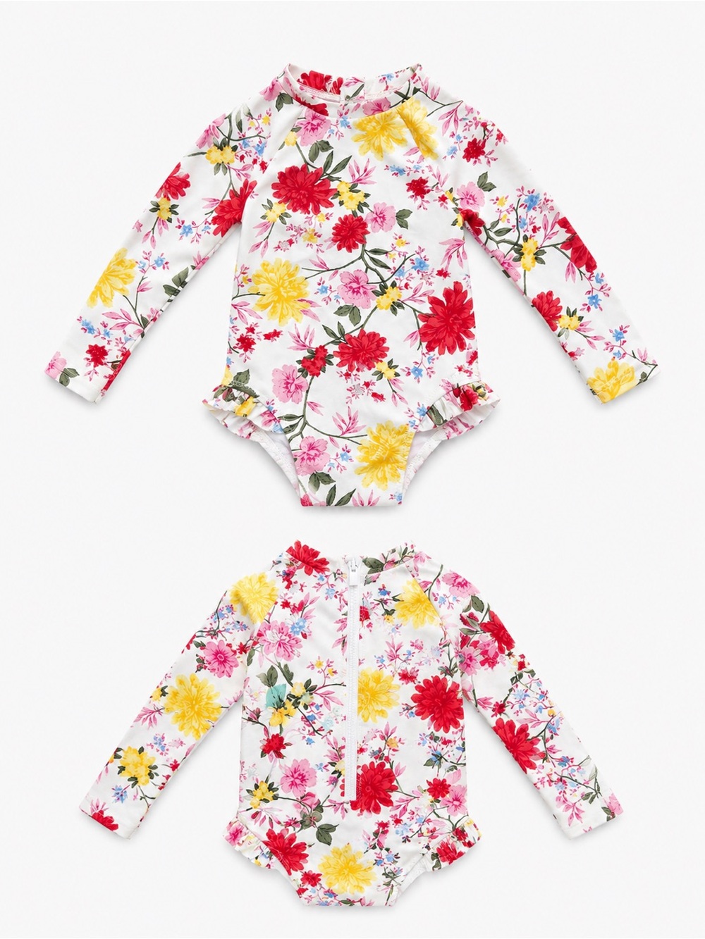 Old Navy Floral Long Sleeve Rashguard One-Piece Swimsuit for Baby with Ruffles